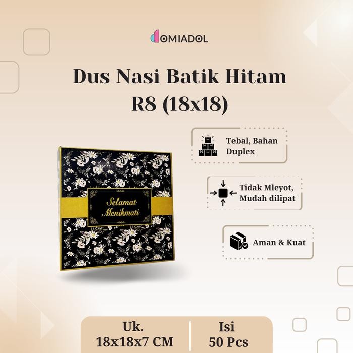 (50 Pcs) Box Dus Nasi Kotak R8 Motif Batik Hitam - Ukuran 18x18x7 cm