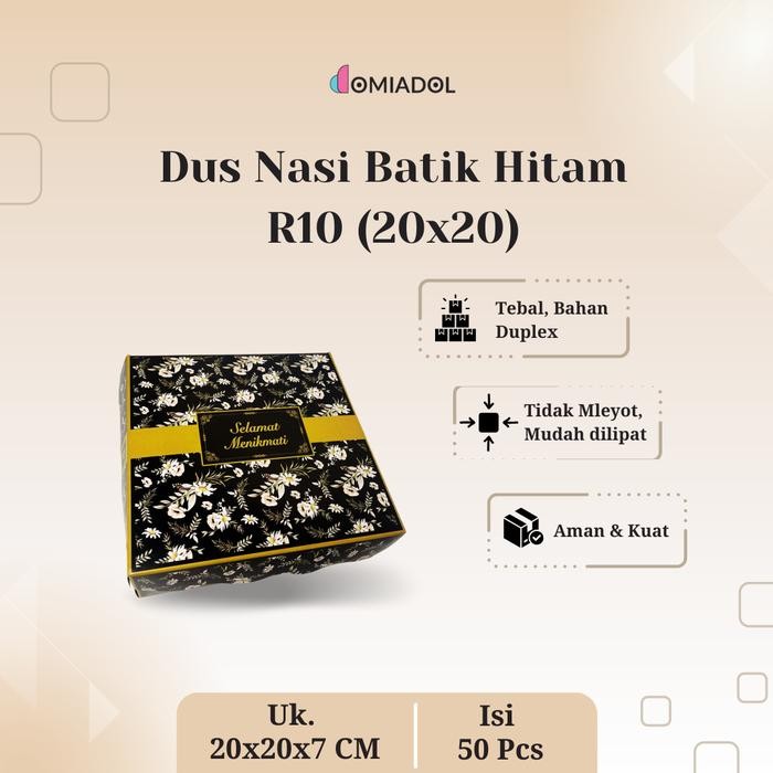 (50 Pcs) Box Dus Nasi Kotak R10K Motif Batik Hitam - Ukuran 20x20x7 cm