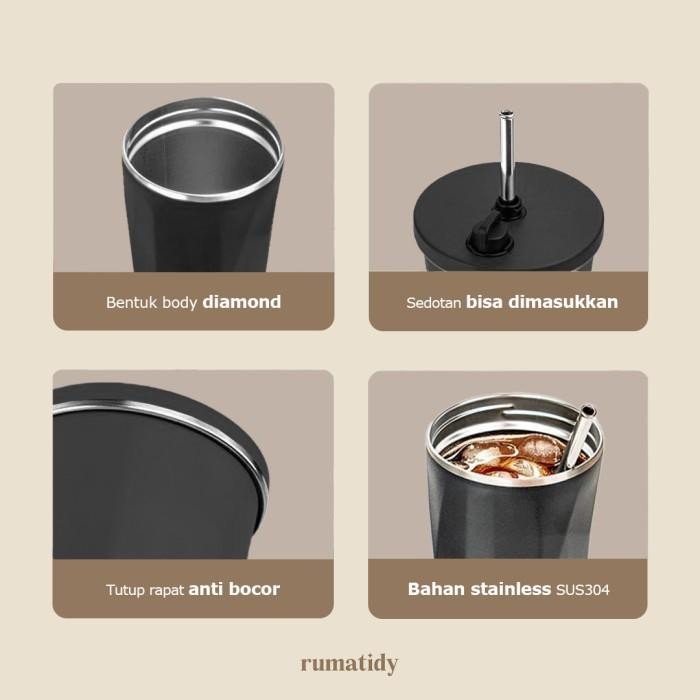 

(Expert) RUBI Tumbler Stainless Tahan Dingin Diamond Shape Coffee Tea 600mL