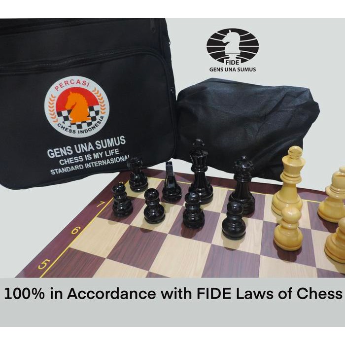 PAPAN CATUR + BIDAK CATUR KAYU STD INTERNASIONAL + TAS CATUR KODE 458