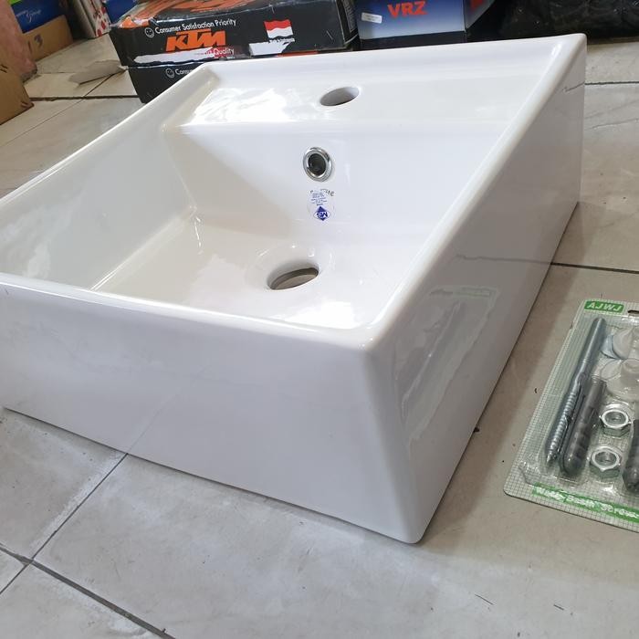 Populer Wastafel Keramik Kotak Sericite 40Cm X 41Cm Paket Lengkap