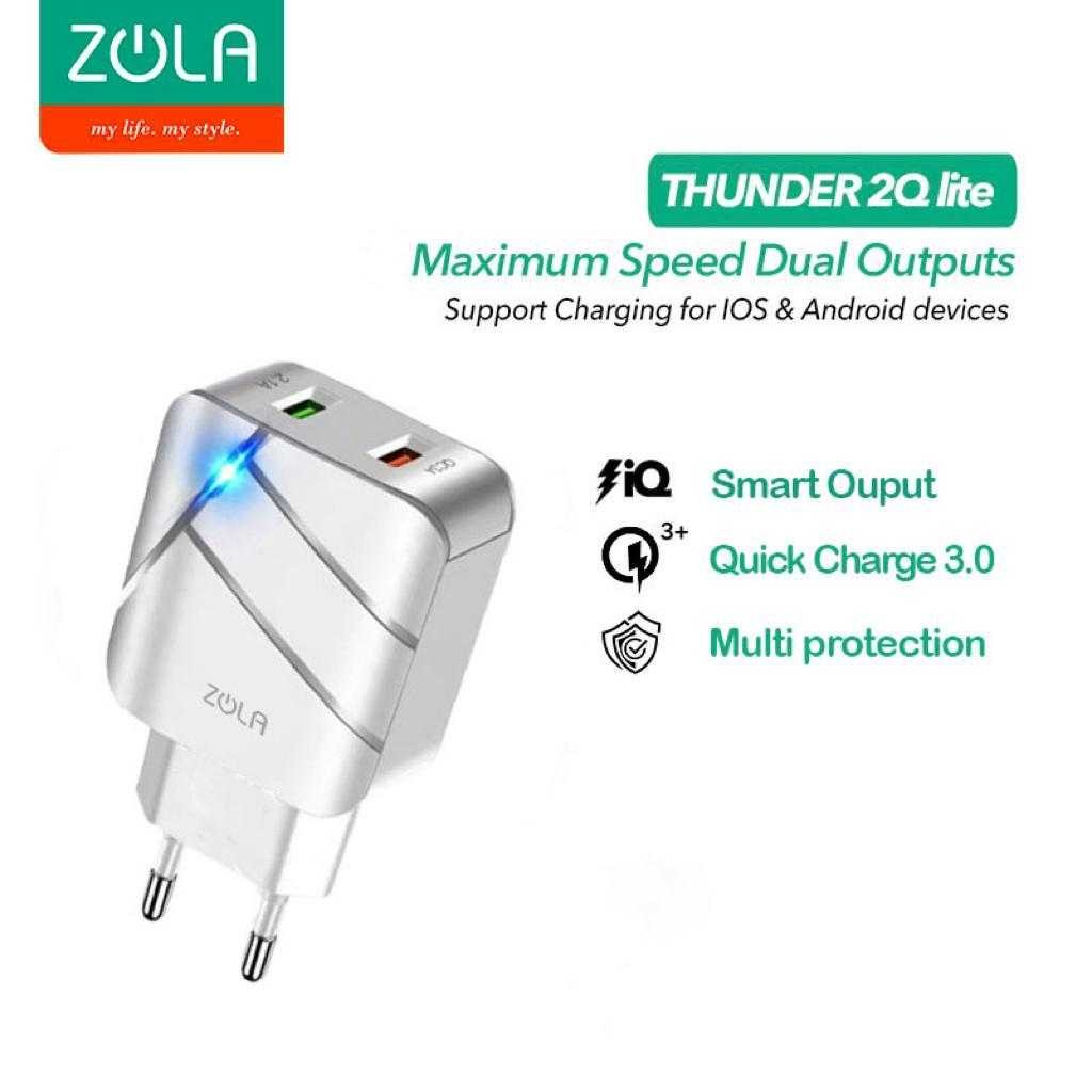 Zola Thunder 2Q Lite Charger Quick Charge 3.0 Dual Usb 28W Wall Charge Viral Fyp