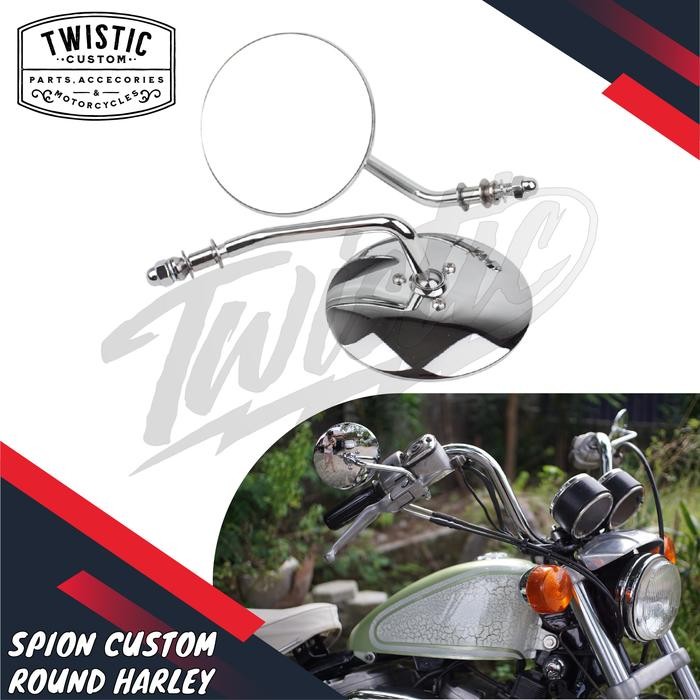 Spion Bulat Custom Round Motor Harley Davidson Sportster Dyna Softail Chopper Classic Retro