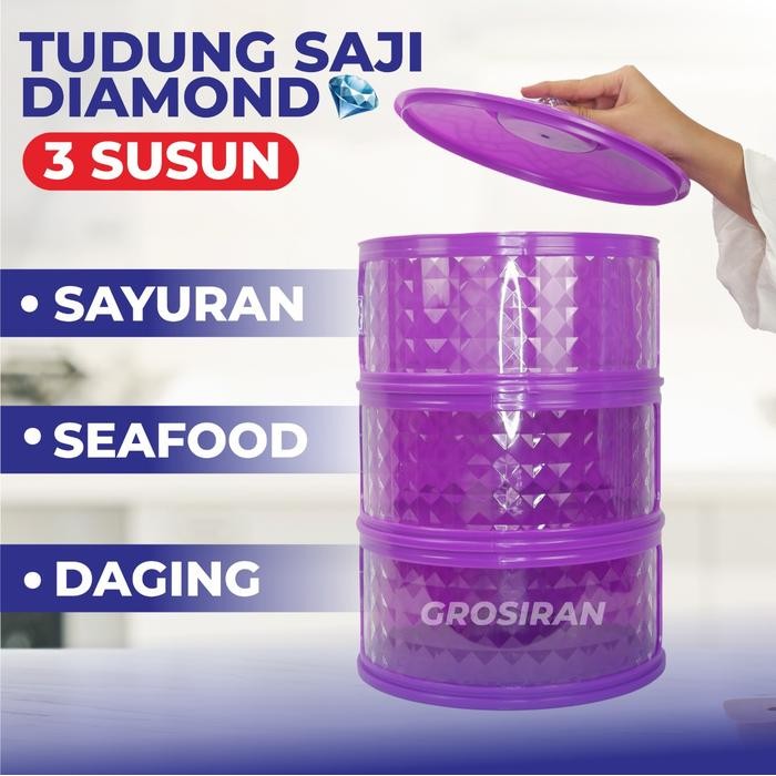 PREMIUM [Diamond Shape] Tudung Saji 3 Susun UNGU / Rak Makanan Susun Kekinian