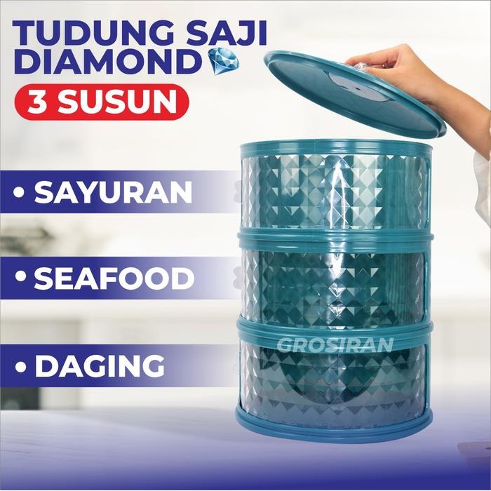 PREMIUM [Diamond Shape] Tudung Saji 3 Susun HIJAU/ Rak Makanan Susun Kekinian