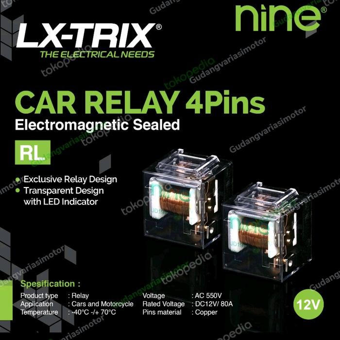 RELAY 9NINE LUMINOS MOTOR MOBIL 80A KAKI 4 KLAKSON ALARM LAMPU *