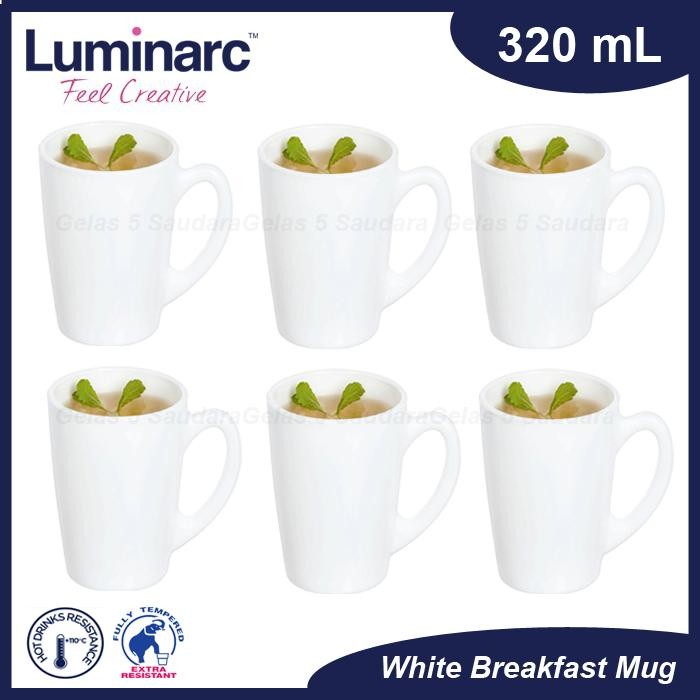 TERLARIS 1 SET 6 PCS Luminarc Coffee Mug/Luminarc White Breakfast Mug/Luminarc