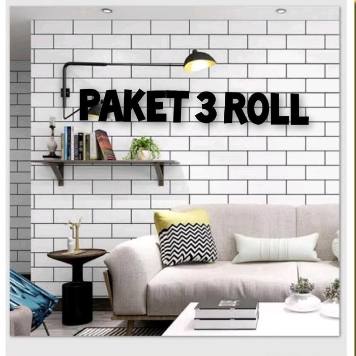 Paket 3 Roll Wallpaper Dinding Bata Putih Elegan