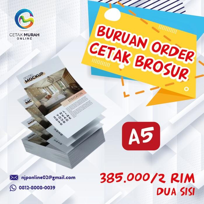 

Cetak Brosur A5 (2 Sisi ) 2 rim / 1000 lbr Art Paper 120 gr Murah !