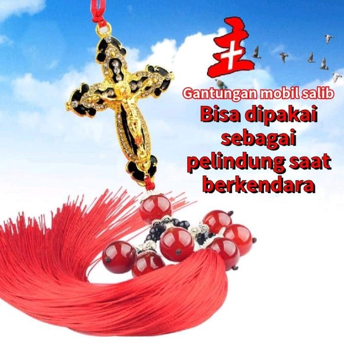 Gantungan Salib Mobil Gantungan Spion Salib Mobil Gantungan Salib Dinding 2 sisi Car Decoration Emas