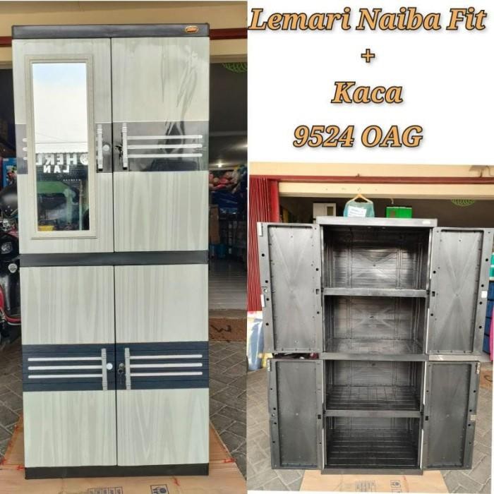 Naiba 9524 / 9504 - Lemari Pakaian Plastik Naiba Fit Jumbo Kaca Miror + Kunci Full Rak / Cabinet