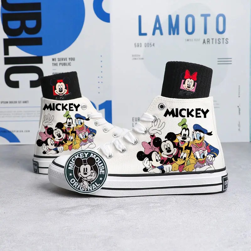 Mickey Mouse Canvas Shoes Cute Kawaii Cartoon Sneakers Pattern Shoes Fashion Casual Sports High and 