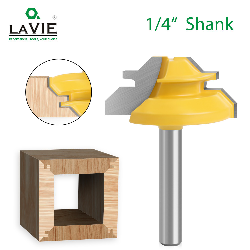 LAVIE 1PC 1/4 Inch Shank 45 Degree 1/2 Stock Lock Miter Router Bit Woodworking Tenon Milling Cutter 