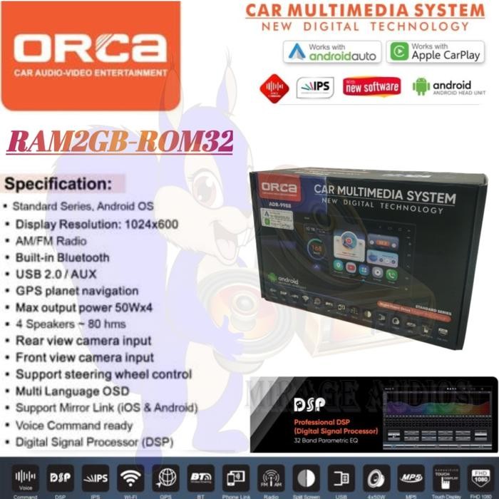 headunit head unit doubledin double din tv mobil android orca 7inch