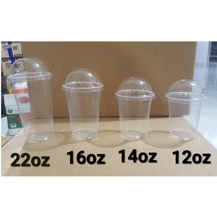 Gelas/Cup Plastik Pp 14Oz Tebal+Tutup Cembung/Dome Lid
