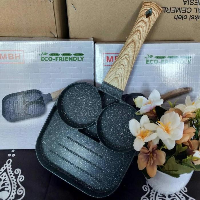 Frying Pan 2 Hole Teflon 3 Sekat Smart Breakfast Pan Wajan Panci Sara Gratisongkir