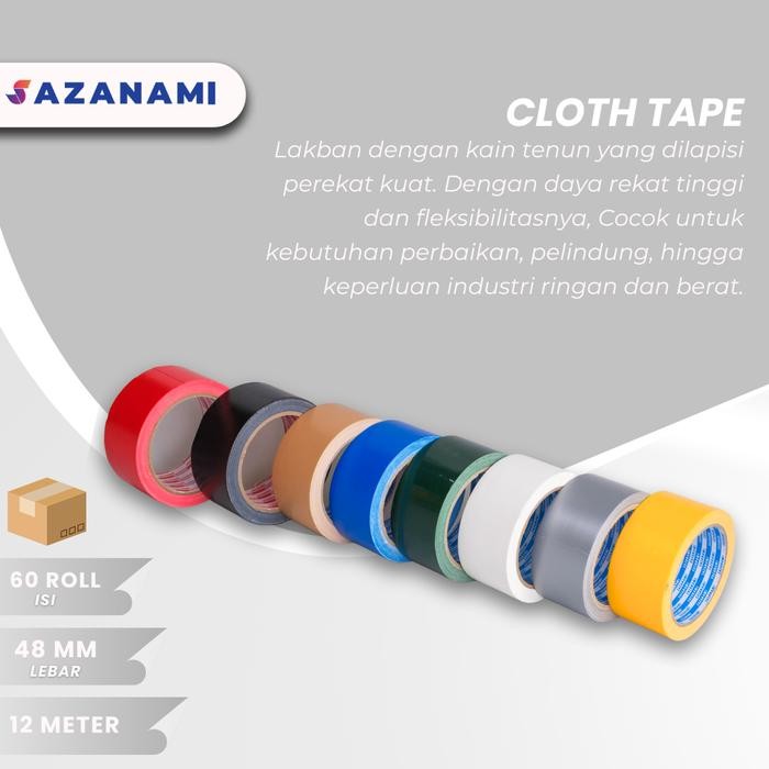 

1 Box Lakban Kain 2" Inch x 12m Sazanami Cloth Tape Warna khusus GOJEK