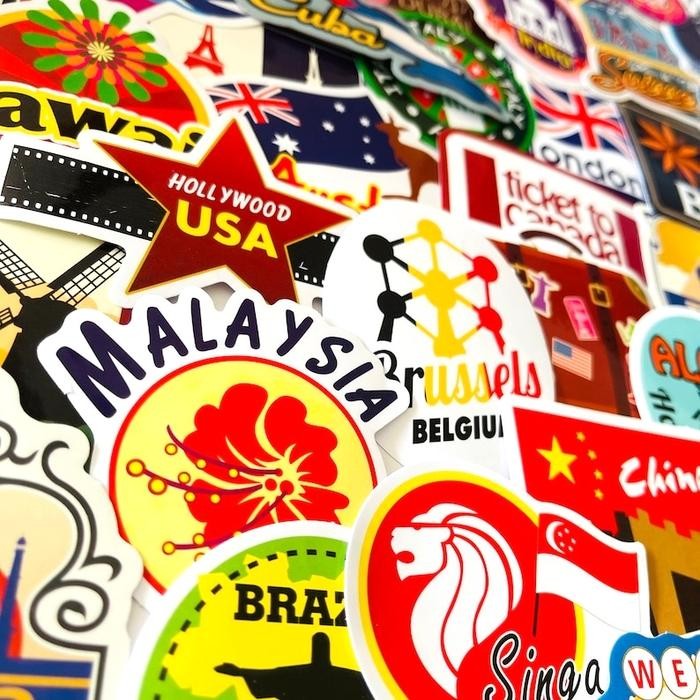 

Sticker Koper 1 Set 100 Pcs Motif Landmark Dunia Wisata Label Negara Traveling