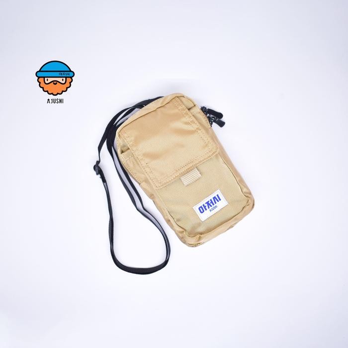 Selempang Hitam Pria AJUSHI Polos Cokelat Navy Dompet Tas Selempang Handphone Gavin masih ready