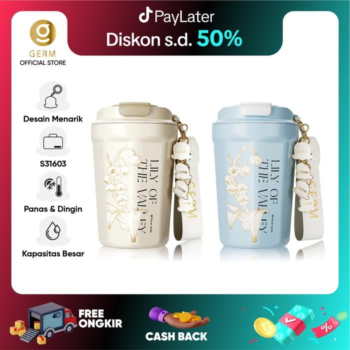 GERM K32 390ML Vacuum Termos Cup S31603 Baja Tahan Karat Portabel With Liontin Dekoratif Cangkir