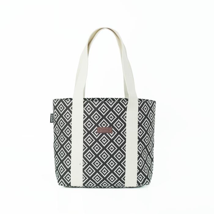 Pamole Tas Tote Bag Wanita Bahan Kanvas Penutup Resleting a Series tote bag *