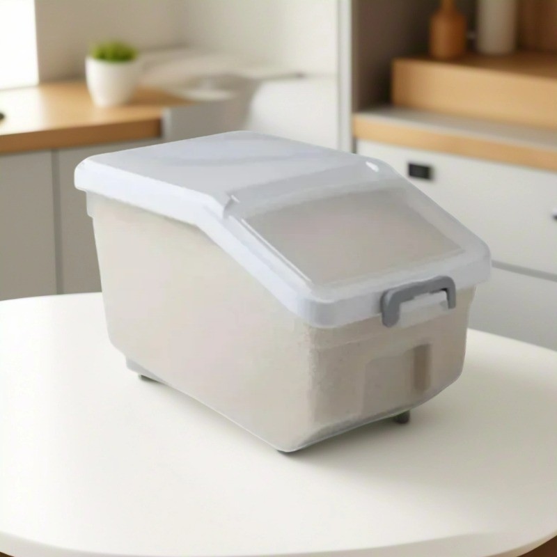 Rice Storage Container with Lid Wheels Scoop Plastic Grain Dispenser Moisture-Proof Food Box Flour