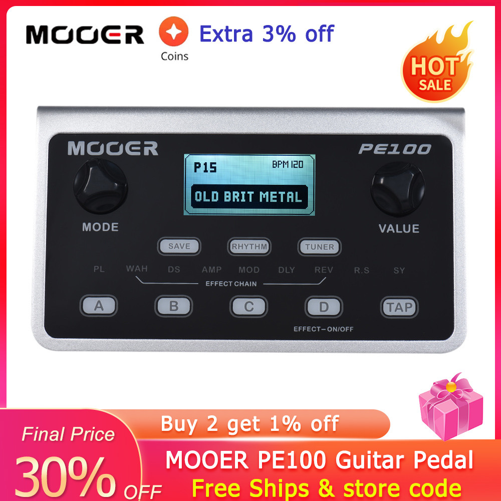 MOOER PE100 Portable Multi-effects Processor Guitar Effect Pedal 39 Effects 40 Drum Patterns 10 Metr