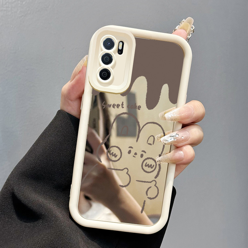 Casing Hp OPPO A16 OPPO A16s OPPO A54s Case lucu kelinci pola Populer Kesing cermin Silikon Cesing S