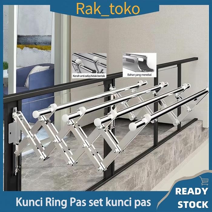 Jemuran Dinding Lipat Stainless 100-200Cm Jemuran Baju Pakaian Dinding Jemuran Lipat Dinding