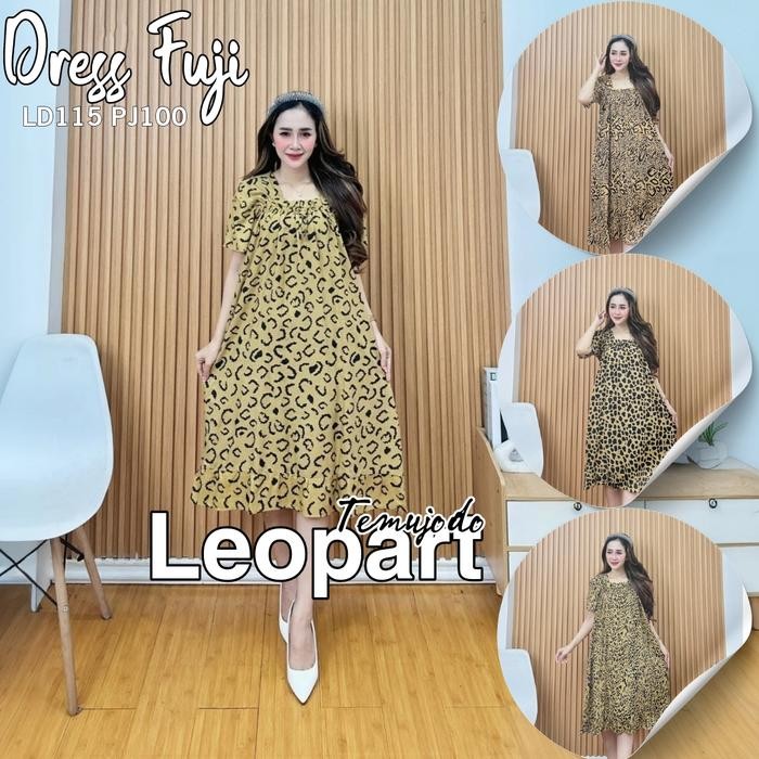BATIK TEMU JODO - DASTER FUJI MOTIF MACAN DRESS FUJI MIDI WANITA RAYON ADEM BUMIL