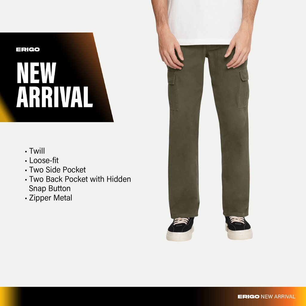 Erigo Cargo Pants Brayden Olive - Celana Panjang Cargo Unisex