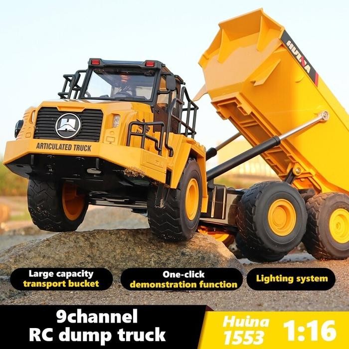 HUINA Mainan Ekskavator Remote Control Truk Mobil RC 1553 1:16 Mainan Traktor untuk Anak Laki-laki