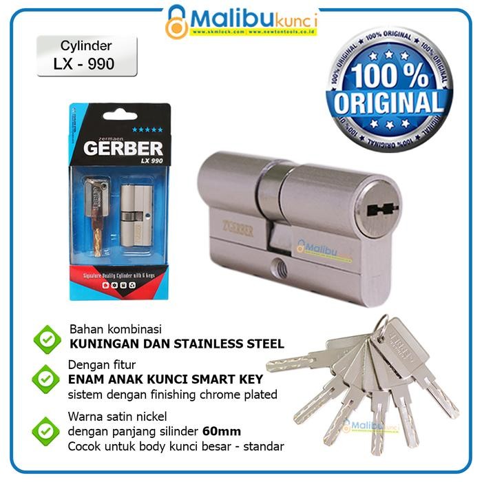 LX 990 CYLINDER KUNCI PINTU 6 ANAK KUNCI KUNINGAN, ANTI DUPLIKAT.