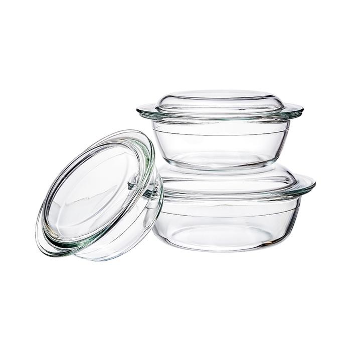 Sav Azko Culinart Wadah Saji Casserole Kaca Dengan Tutup Tempat Saji Makanan Wadah Hidangan Serving
