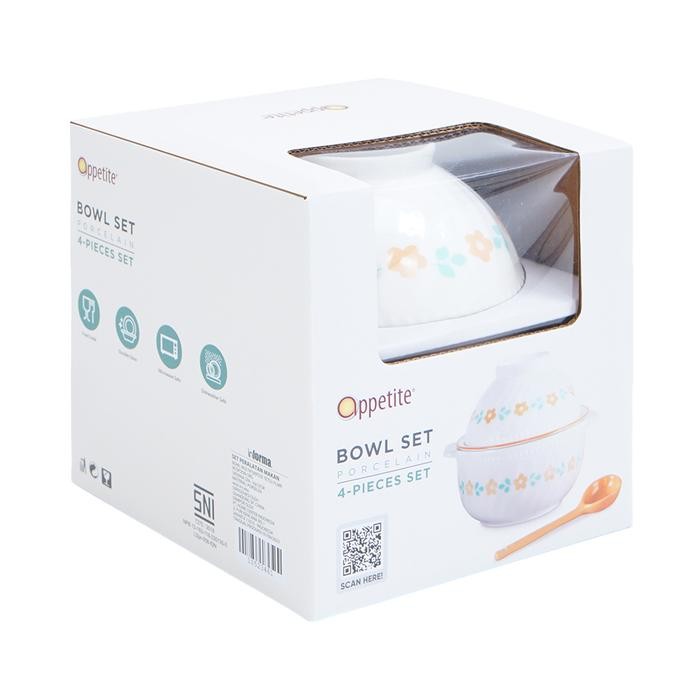 Sav Informa Appetite Tetsu Set Mangkuk Saji Serbaguna & Sendok Flower - Oranye Mangkok Makanan Food