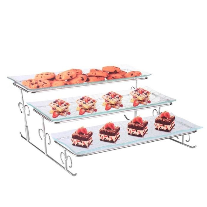 Krishome Wadah Saji Kaca 3 Tingkat Nampan Kue