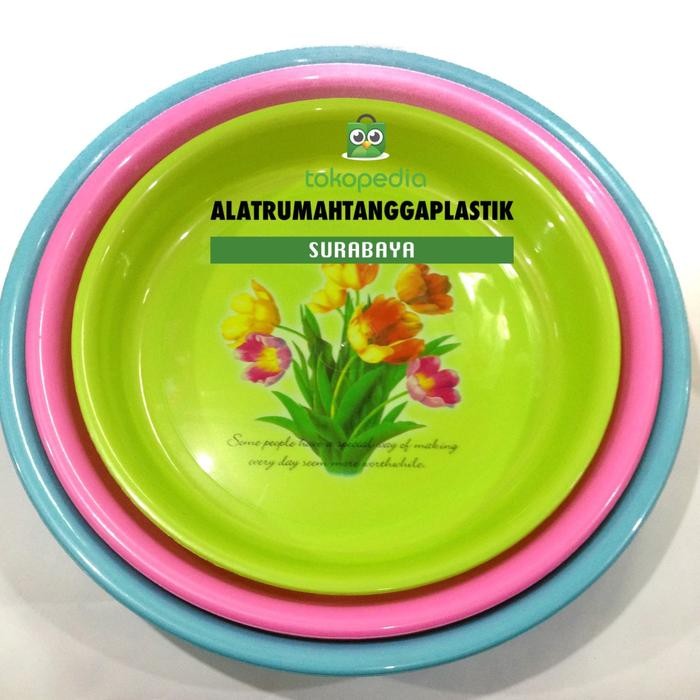 1pc Nampan Bulat L/ Nampan Bundar Plastik/ Nampan Gambar Bunga Calista