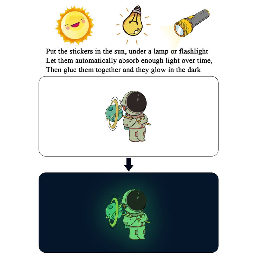 

Luminous Self-Adhesive Home Switch Wall Stickers Blue Pink Green Astronaut Star Moon Glow In The