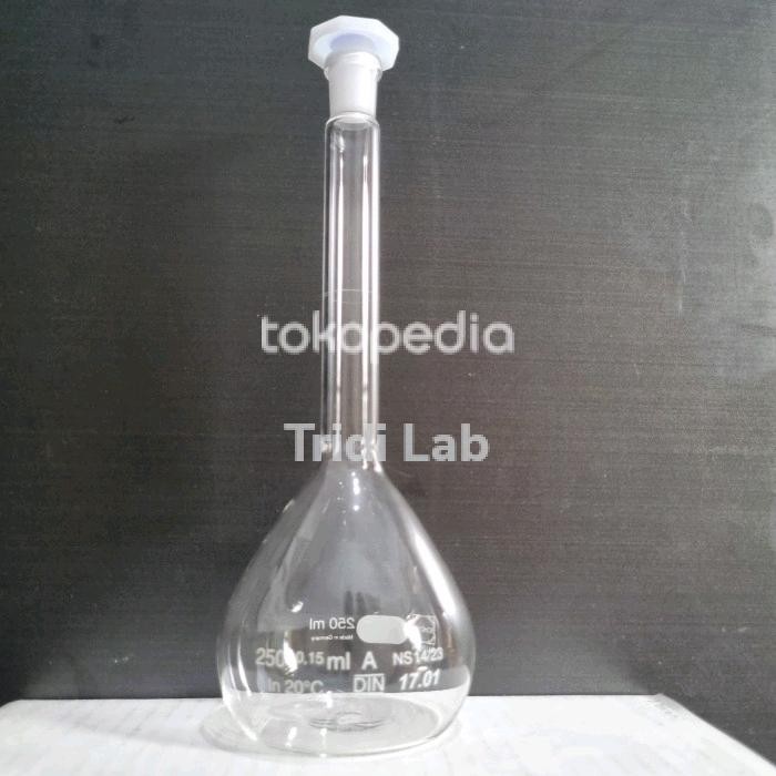 Duran Volumetric Flask 250Ml Plastik Pe Stopper/Labu Ukur Kaca 250 Ml