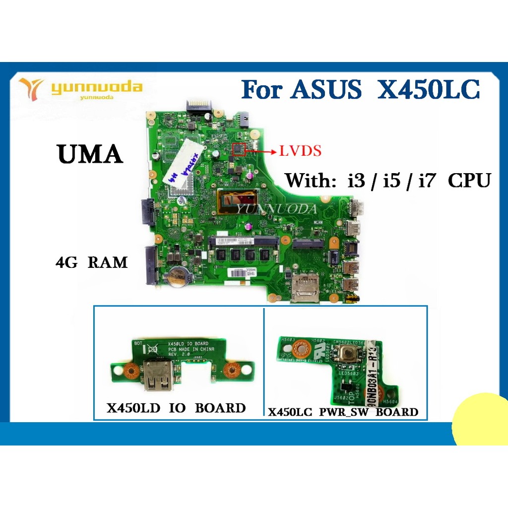 X450LC For for ASUS X450LA X450LC A450L X450L X450LD Laptop Motherboard With i3 i5 4th CPU  4G RAM U