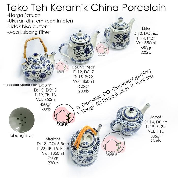 Teko Teh, Pitcher Teh Keramik China, Porcelain, Volume 1.1L masih ready