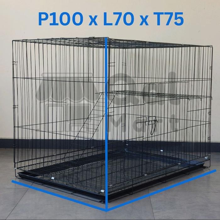 Kandang Besi Lipat Super Jumbo 100x70x75 - Varian Warna Hitam Kucing Kelinci Iguana Roda / Tanpa