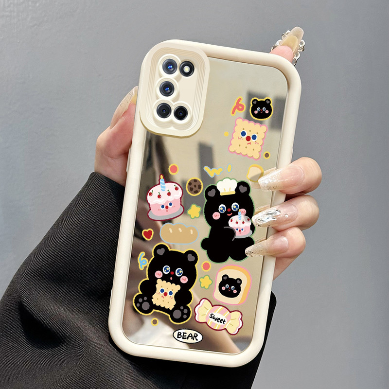 Casing Hp OPPO A52 OPPO A72 OPPO A92 Case Casing Beruang hitam yang lucu HP Kesing cermin Softcase s