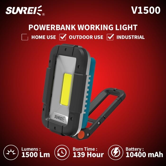 Lampu Kerja Emergency Lamp Sunrei V1500 1500 Lumens IPX5 Powerbank