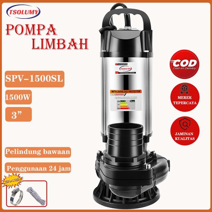 Tsolumy Pompa Celup Air Kotor SPV-1500SL Pompa Air Celup Pompa Limbah Pompa Kolam Ikan Pompa Sawah