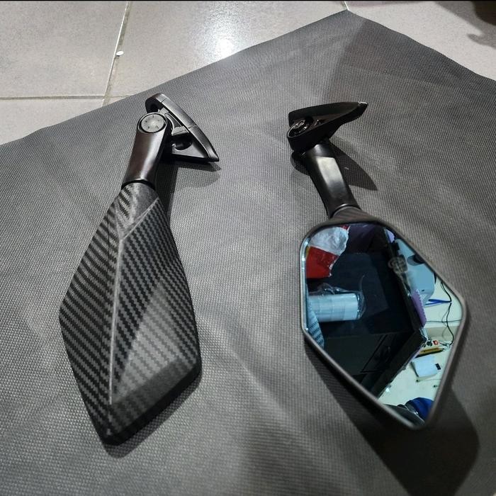 spion r25 pendek, spion motor fairing pendek daun motif karbon Kaca Motorcycle Sporty *