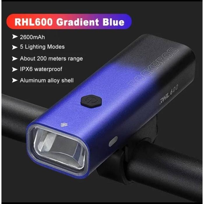 Rockbros Lampu Sepeda Depan Rockbross 600 Lumens Led Rhl600 Usb Rechargeable