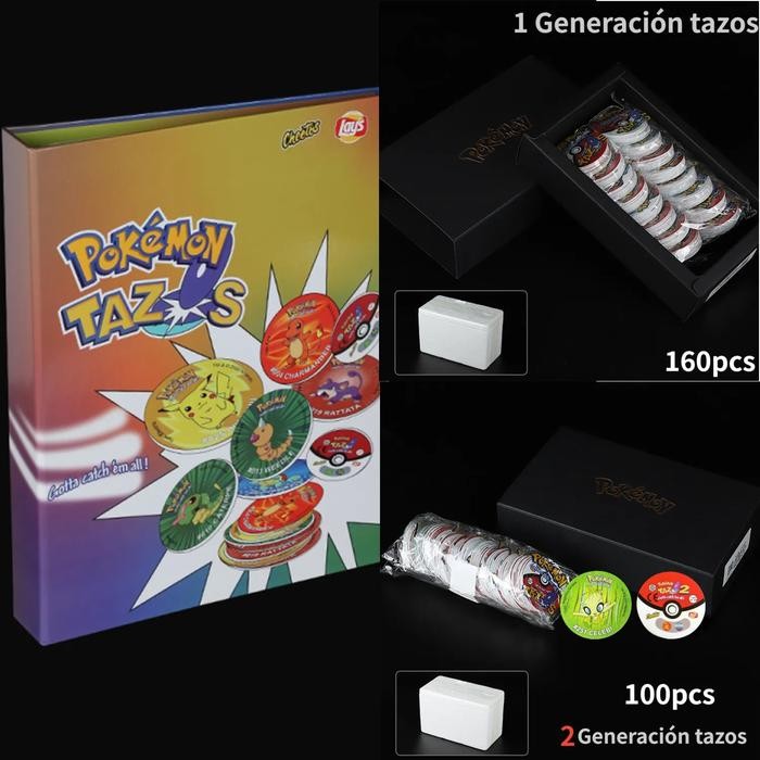 Tazos Pokemon 1-2 Generation 81-160pcs Strokes Round Square 3D Tazos