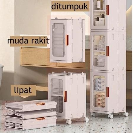 LEORA Lemari Lipat Plastik Lemari Pakaian Lemari Susun Kolong Lemari Serbaguna Rak Buku Toilet Dapur