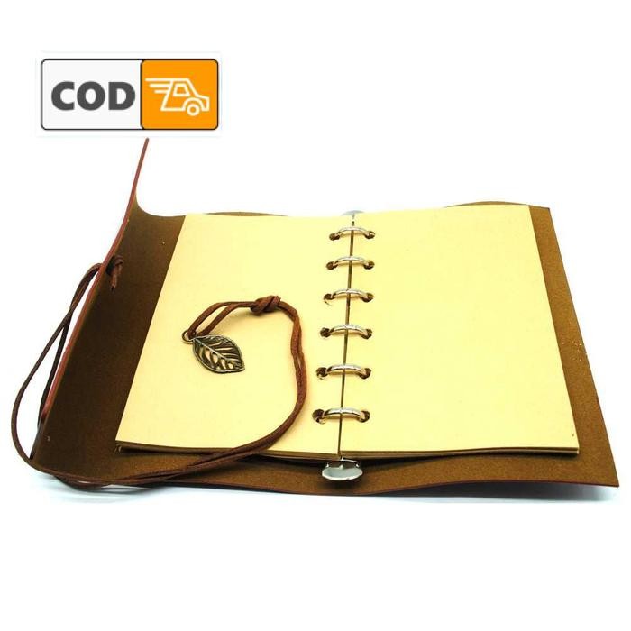 

Buku Agenda Catatan Harian Binder Kertas B7 Cover Kulit Desain Retro dengan Tali Hiasan Daun Leaf